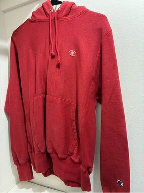 Red Champion Hoodie with Classic C Patch